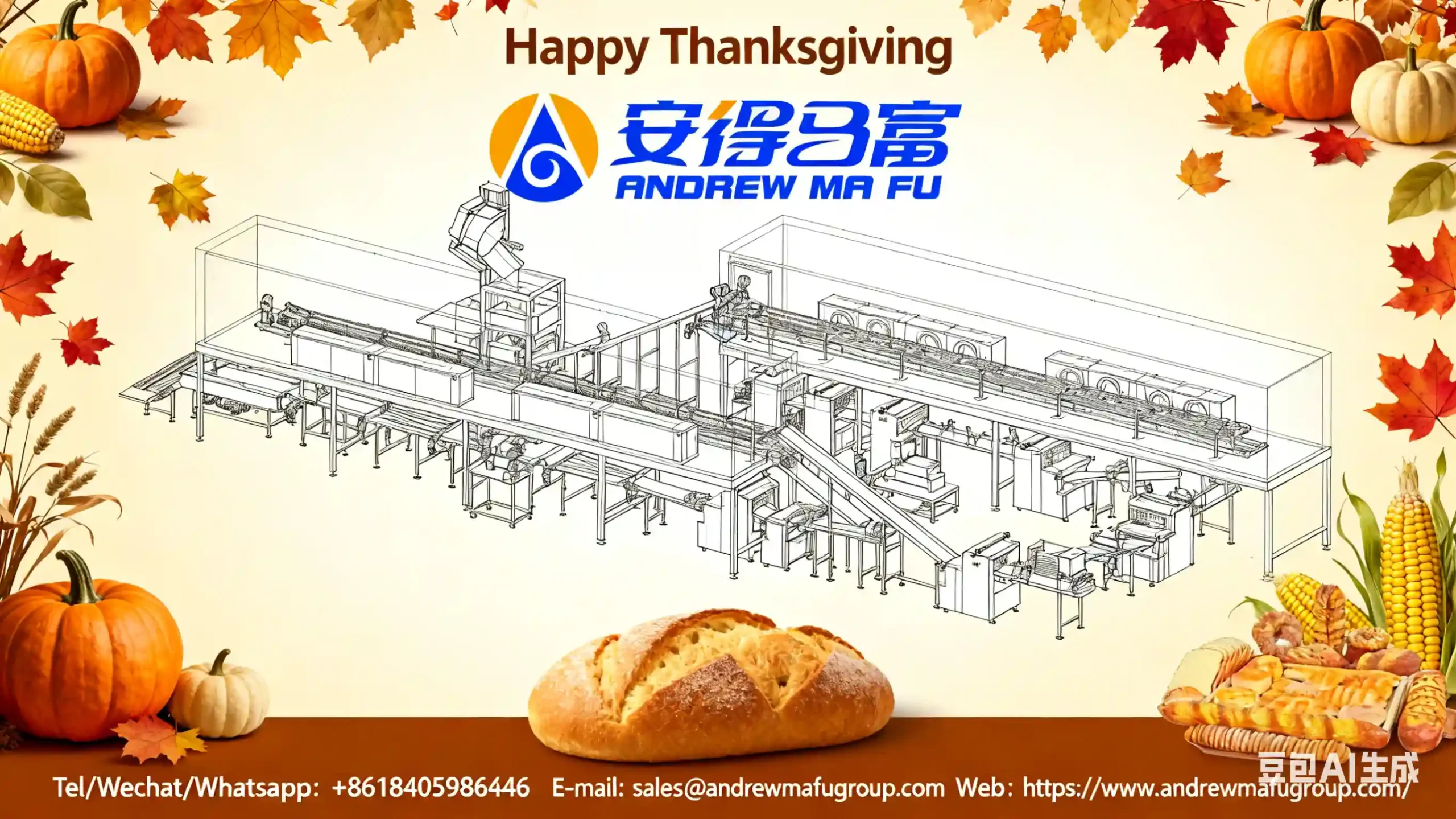 Speciální oslava Díkuvzdání 2025 s vděčností: Andrew Mafu Machinery děkuje globálním partnerům, zákazníkům a inovátorům průmyslových pekáren